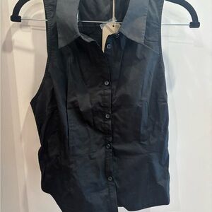 Meshki Black Sleeveless Button-Down Shirt